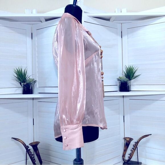 Boston Proper Sheer Metallic Pink Shirt Extra Small - Picture 4 of 9